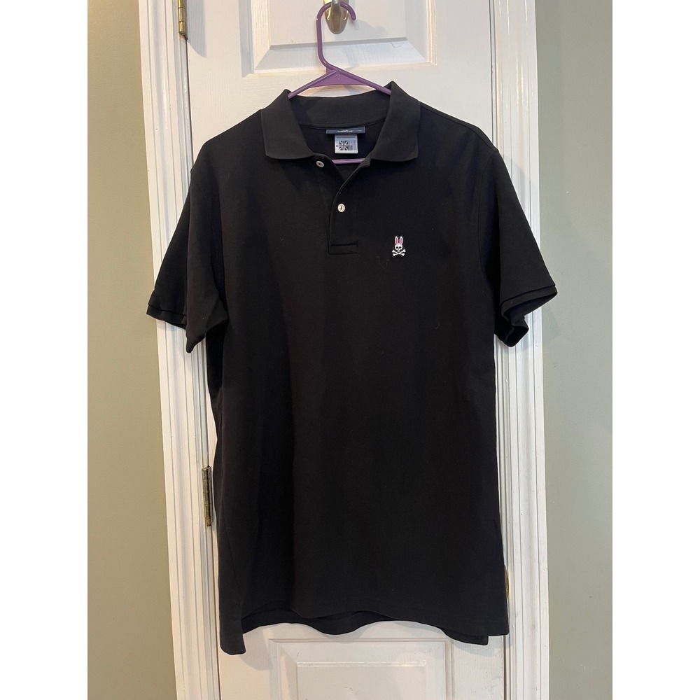 Psycho Bunny Mens Black Pima Cotton Short Sleeve Polo Shirt Size 6 L